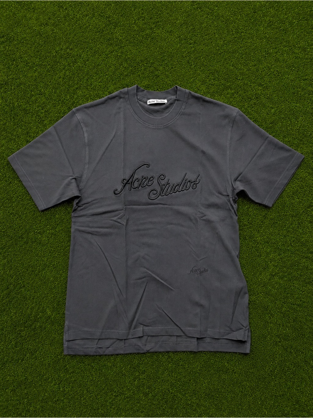 Acne Studios Cursive Embroidered Charcoal Grey T-Shirt Size M